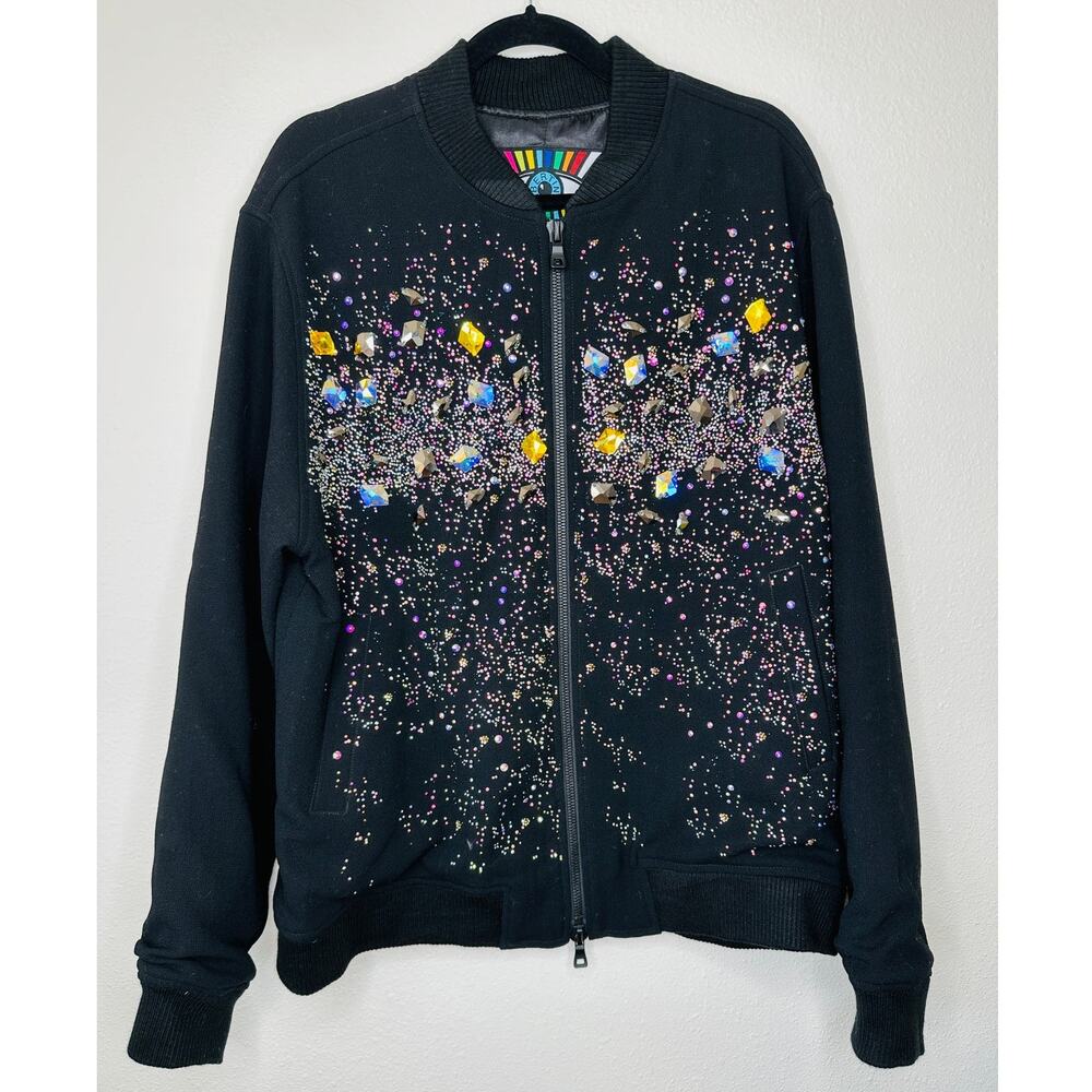 Libertine Black Rhinestone Multicolor Encrusted Zip Jacket XL